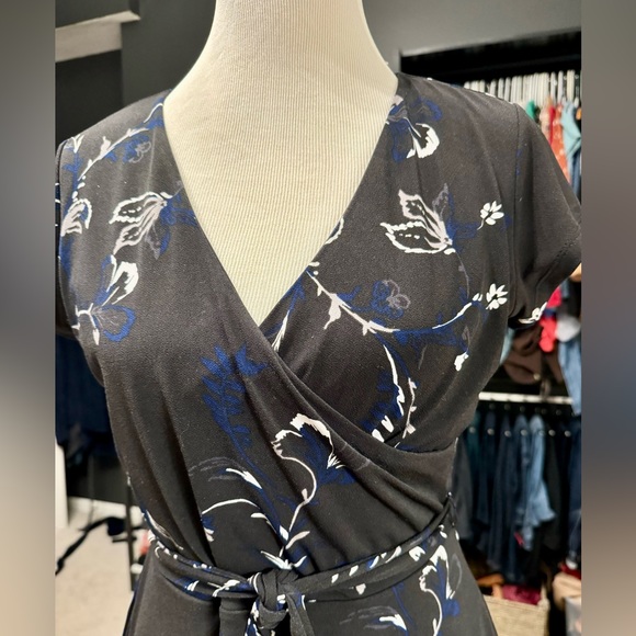 Charcoal grey, faux wrap, knee length dress; size M - Picture 2 of 2